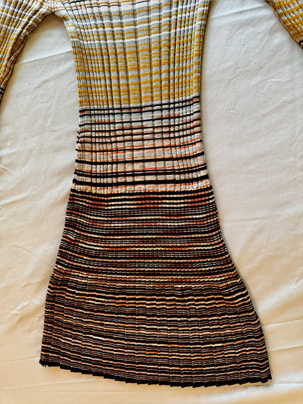 MISSONI Fitted Metallic Silver Black Gold Striped Ribbed Knit Midi Dress w Slip - Picture 13 of 16